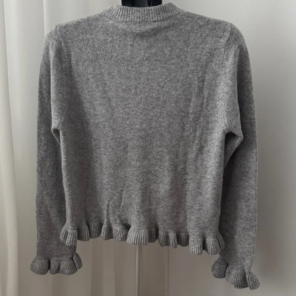 Mango Light Gray Button-Up Ruffle Hem Cardigan - Picture 3 of 6